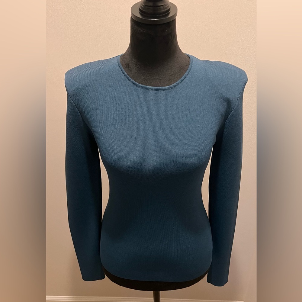 Zara Blue Shoulder Pad Knit Sweater